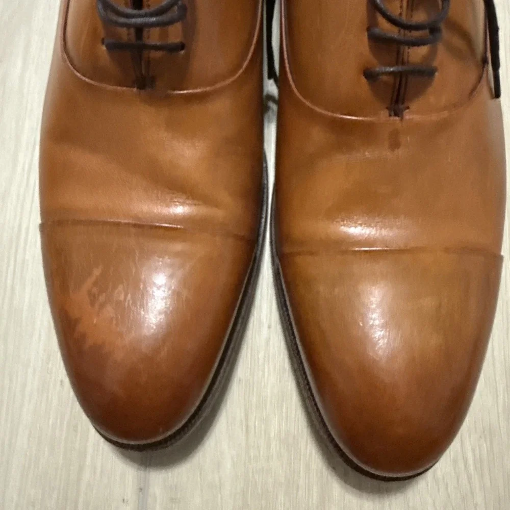 Men Size 9 F Shipton & Henage Cap Toe Camel Brown Lace Up Dress Shoes Oxford